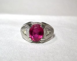 Vintage Sterling Silver C &amp; C Clark and Coombs Mens Red Glass Ring K277 - £55.79 GBP