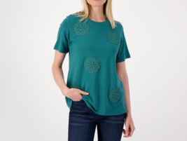 Laurie Felt Cotton Spandex Rayon Made from Bamboo Tee Applique Emerald, Large - £21.65 GBP