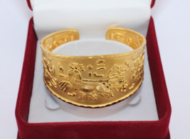 Egyptian Stamped 18K Gold Bracelet Amun-chariot Anubis goddess Pharaonic... - £3,145.41 GBP