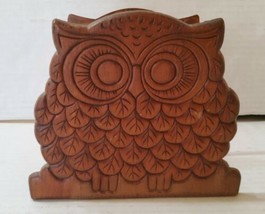 Vintage 70s Wooden Owl Napkin Letter Mail Holder Kitsch Kitchen Office D... - $20.35