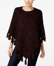 Style Co Petite Fringe Sweater Poncho Dried Plum/Black PL/PXL - £21.01 GBP