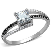 5mm Princess Cut AAA Grade CZ Cross Over 925 Sterling Silver Engagement Ring - £78.57 GBP