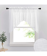 Short Kitchen Valances and Curtain Set, Privacy White Linen Swag Curtains - $34.11