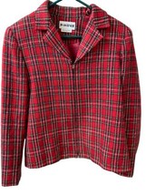 Joan Leslie Plaid Jacket Womens Size 12 Full Zip Red Acrylic Lined Vintage - £18.52 GBP
