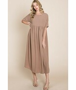 Bombom Ruched Midi Dress Women’s Casual Short Sleeve Round Neck Bodycon ... - $43.54