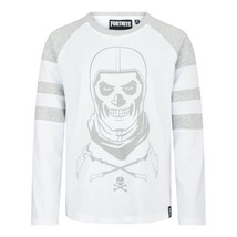 Fortnite Skull Trooper Long Sleeve White Cotton Crew Neck T-Shirt Age 9-16 - £33.17 GBP