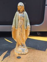Vtg Virgin Mary Mother of Jesus Statue Pot Metal Figure Miniature Religi... - $9.85