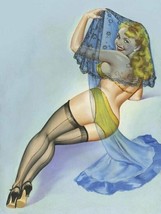  The Veil by Peter Driben Sexy Blonde Blue Veil Yellow Bra and Panties Art  - £133.25 GBP