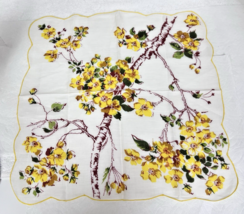 Vintage Hankie Stunning Yellow Floral Tree Branch Bright Colors and Details - $16.34
