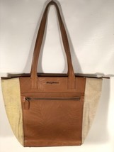 Tommy Bahama Leather Purse Tan Trapezoid Purse Bag Zip Pocket Embossed - $79.19