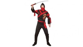 Adult Black Ninja Costume Rubies Co Men Size Fit Up To 44 Jacket Red Dragon - £22.22 GBP