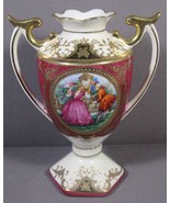 VINTAGE Vase Courting Couple 5.5&quot; Ornate Gold Accents Hand Painted Unmar... - £47.00 GBP