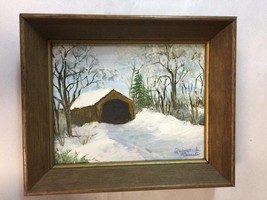 Vintage Framed Acrylic Painting of Barn &amp; Winter Scene signed Raymon Da Cassata - £38.93 GBP
