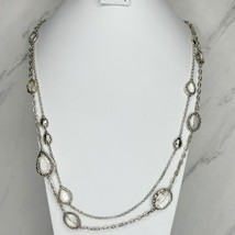 Chico&#39;s Double Strand Studded Beaded Silver Tone Necklace - £10.19 GBP