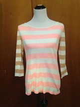 Women&#39;s JCREW Pink &amp; White Striped Top Beige Striped Long Sleeves SZ S - $645.87 MXN