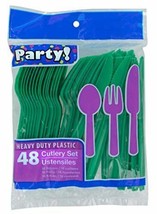 Plastic cutlery (16 Forks, 16 Spoons &amp; 16 Knives) (Green) - £5.91 GBP