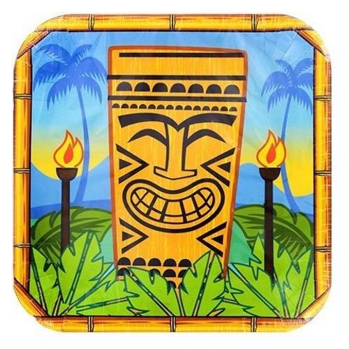 14 Tiki Party Plates - Tropical Luau paper dinnerware, Hawaiian Theme - $11.99