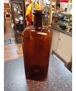 Vintage Amber Brown Glass  Square Apothecary Bottle  12&quot; Jar Cork Top Me... - $94.04