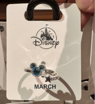 Disney Parks Mickey Mouse Faux Aquamarine March Birthstone Ring Silver Color