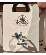 Disney Parks Mickey Mouse Faux Aquamarine March Birthstone Ring Silver C... - $47.40 CAD