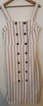 New Max Studio Beige Striped Maxi Dress Womens Size 9 Boho Natural Butto... - $18.66