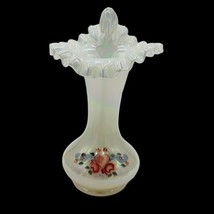 Fenton Art Glass Floral Iridescent Jack In The Pulpit Vase Handpainted Signed 9” - £75.17 GBP