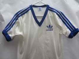 Vtg 70s 80s Adidas Trefoil Logo V Neck Ringer White 50/50 Usa Made T Shirt L - £130.17 GBP