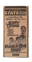 VINTAGE 1958 Rock a Bye Baby Newspaper Advertisement Jerry Lewis - £15.58 GBP