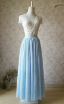 Light-blue Tulle Maxi Skirt Outfit Women Custom Plus Size Long Tulle Skirts image 2
