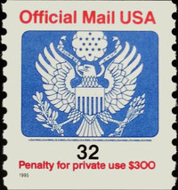 1995 32c Eagle Official Mail USA Red &amp; Blue, Coil Scott O153 Mint F/VF NH - $2.44