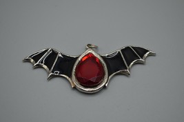 Bat Wing Pendant Enameled Metal with Tear Drop Red Stone JPL 2007 Halloween - £10.06 GBP