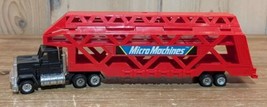 Micro Machines Galoob 1988 Big Rig Semi Car Hauler RED Trailer BLACK Cab VTG Toy - $20.56