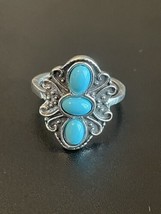 Turquoise Stones Silver Plated Woman Ring Size 7 Jewelry  - £5.45 GBP