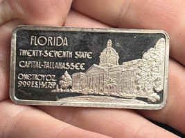 The Hamilton Mint .999 Sterling Silver One Troy Ounce Florida State Ingot - $79.95