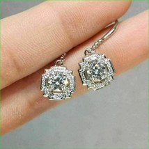 3Ct Round Cut CZ Moissanite 14k White Gold Over Halo Drop/Dangle Gift Earrings - £95.91 GBP