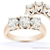 Forever ONE D-E-F Round Cut Moissanite 3-Stone Engagement Ring in 14k Rose Gold - £752.01 GBP+