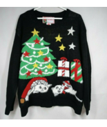 NWT Merry Christmas Fuzzy Black Sweater With Cat &amp; Christmas Tree Design... - $27.05 CAD