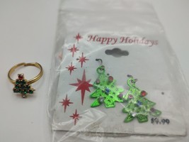 New Christmas Tree Earrings And Adjustable Ring Set - £6.20 GBP