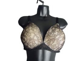 Ambrielle Black Tan Floral Print Lace Back Smoothing Wire Free 36DD - £11.14 GBP