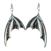 Silver Bat Wing Earrings Alternative Edgy Large Pair Goth Punk Horror Earrings - £4.21 GBP