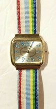 Nine West Watch Colorful Striped Buckle Band Silver Toned Rectangular Face VGUC - £19.60 GBP