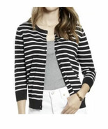 1901 Women&#39;s Pima Cotton Black White Striped Button Up Cardigan Sz L - $21.78