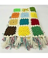Vintage Crochet Fringe Throw Blanket Granny Squares Rainbow  - €35,07 EUR