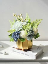 Blue Artificial Flowers With Vase, Fake Peony Flowers In Vase, Fake Hydr... - £40.90 GBP