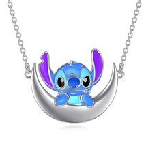 Harong Cute Stitch Necklace Shiny Crystal Stainless Steel Pendant Ohana Means Fa - £13.57 GBP