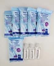Lot 240 pcs Antibacterial Travel Wet Wipes &amp; 3 bottles Hand Sanitizer 2o... - $59.99