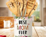 Mothers Day Gifts for Mom Women Her, Ceramic Utensil Holder with Wooden ... - $48.62