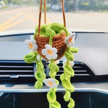 Crochet Potted Plants Rear View Mirror Accessories Handmade Glue Free Safe Car H - $30.35