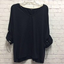 Jeanne Pierre Womens Tunic Top Black 3/4 Sleeve Cinch Scoop Neck Stretch M - $5.05