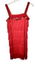 Red Flapper Halloween Dance Costume Dress Size Medium 8-10 Sequins Fringe Party - £13.45 GBP